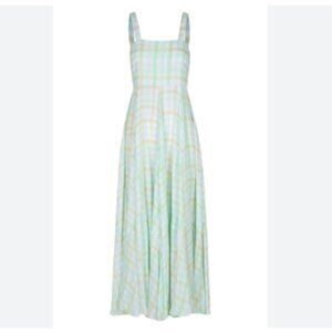 s/w/f apron maxi dress in taupe, green and white gingham L